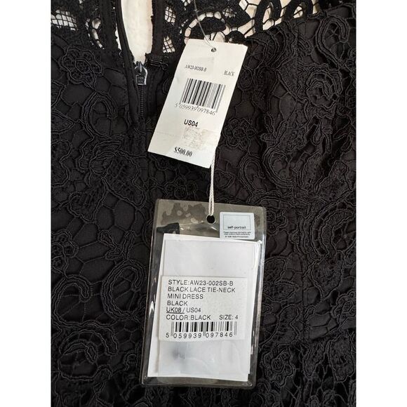 Self-Portrait Tie-neck Mini Dress in Black UK8/US4 - Picture 10 of 11